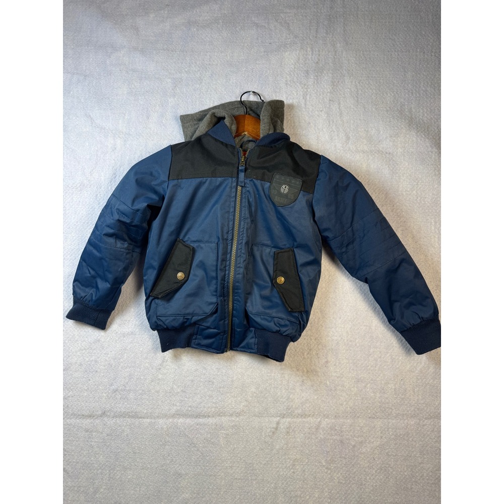 Extreme Outfitters Kids Navy Blue Hooded Bomber Jacket 6 Orange Lining XO813067